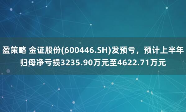 盈策略 金证股份(600446.SH)发预亏，预计上半年归母净亏损3235.90万元至4622.71万元